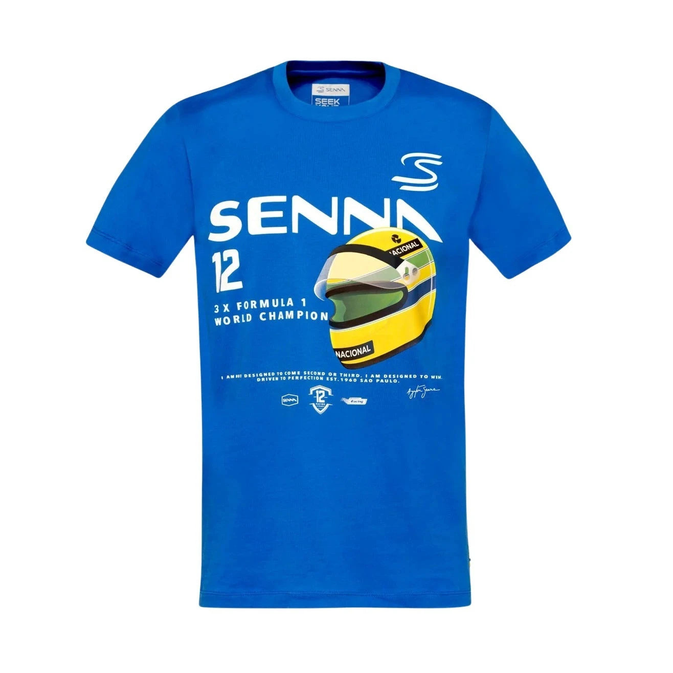 Ayrton Senna AS Senna 12 Graphic T-Shirt for Men Blue Formula 1 Racing Tee