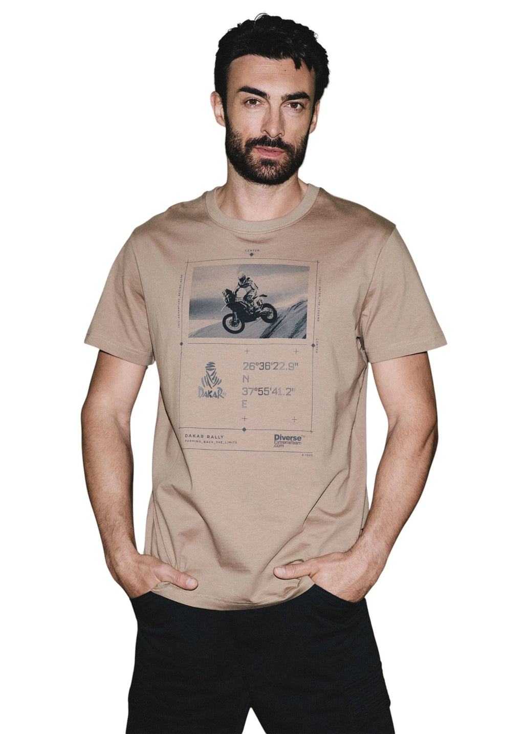 DKR Dakar Beige T-Shirt with Minimalist Racing-Inspired Design