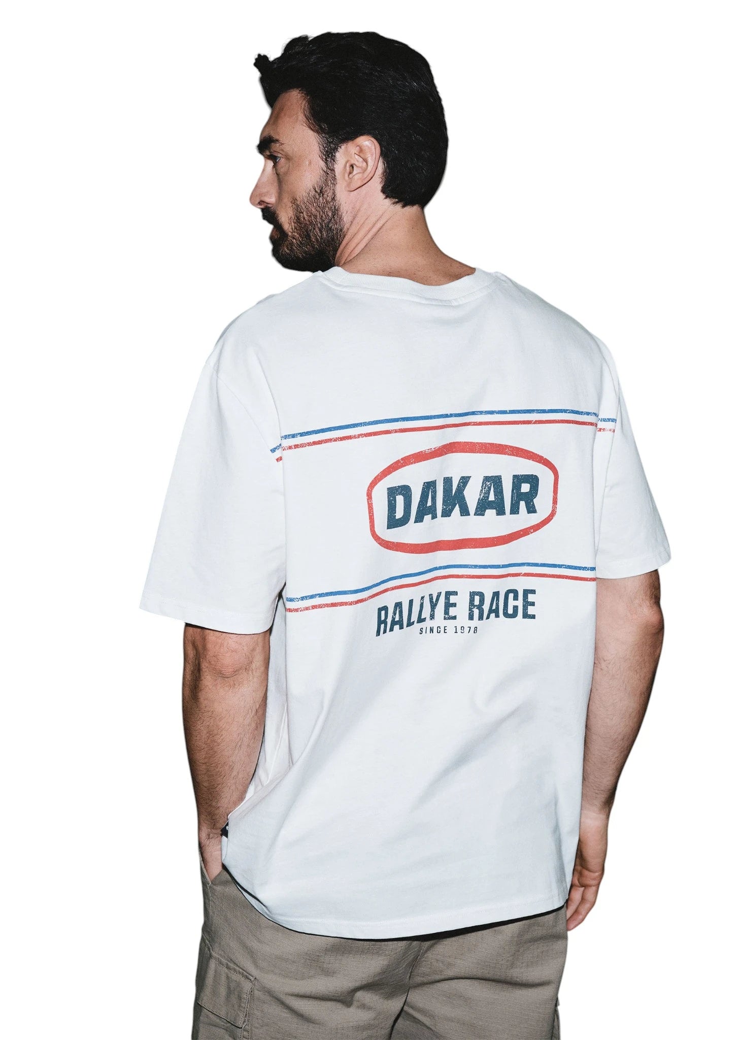 DKR Dakar Vintage Off White T-Shirt with Retro Rally Graphic