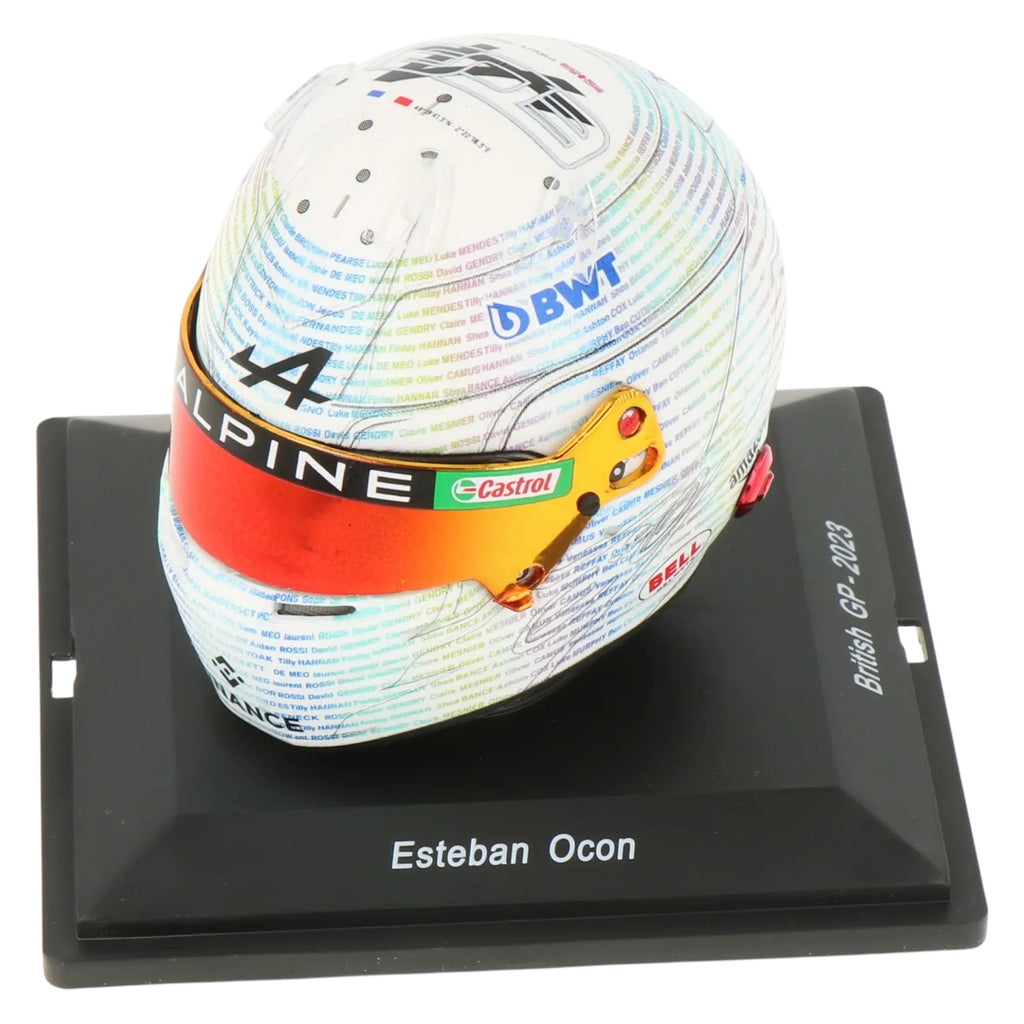 Esteban Ocon BWT Alpine Formula 1 British GP 2023 Mini Helmet 1:5 Scale by Bell with Display Case