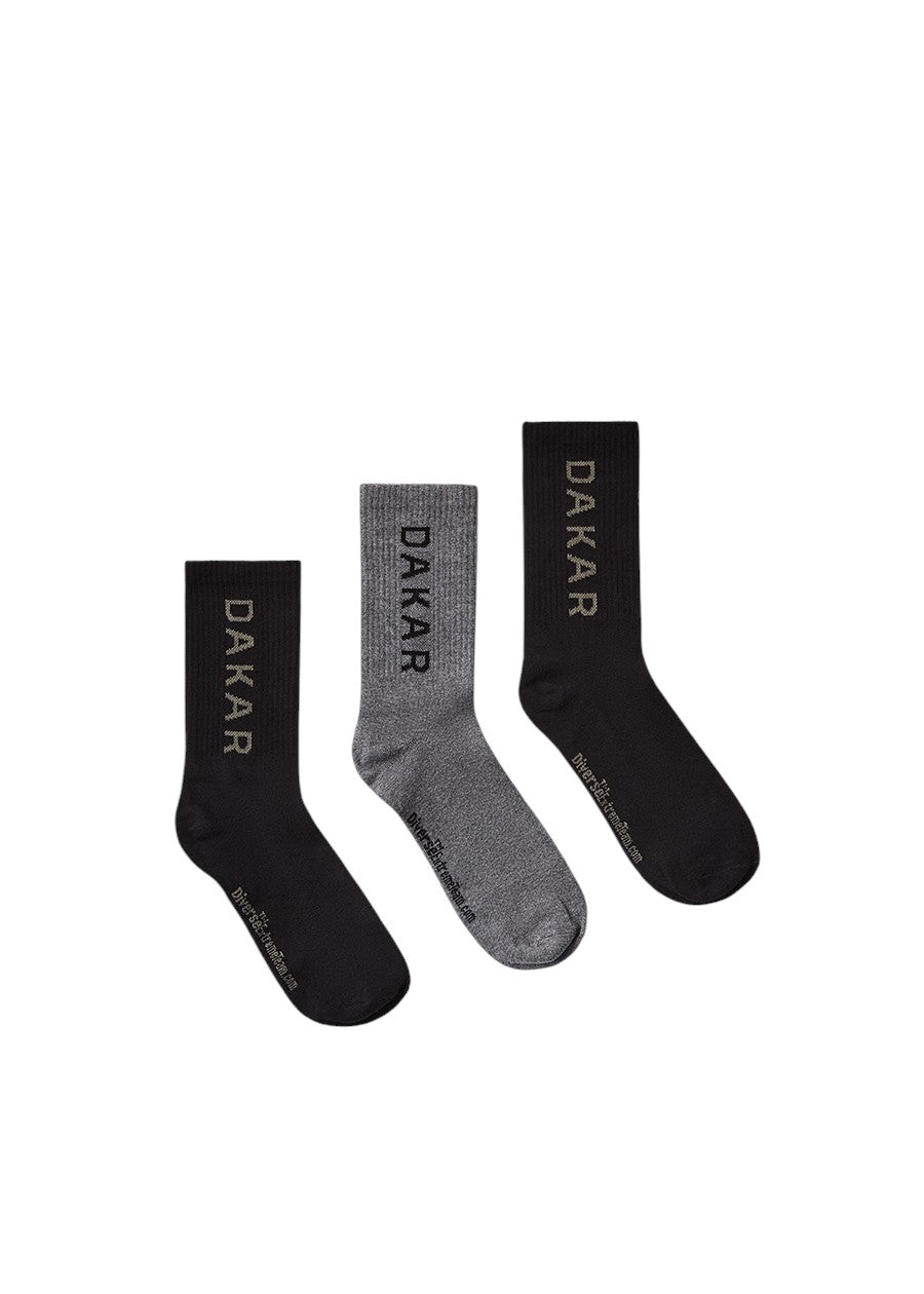 Dakar Rally Athlan High-Welt Socks 3-Pack - Black & Grey 39-42